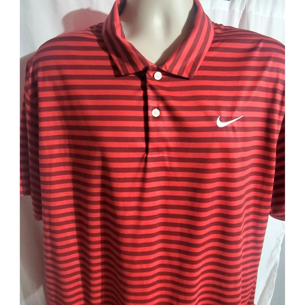 Mens Nike Dri-Fit Polo Shirt Standard Fit Size 2XL Red & Burgundy Striped Golf